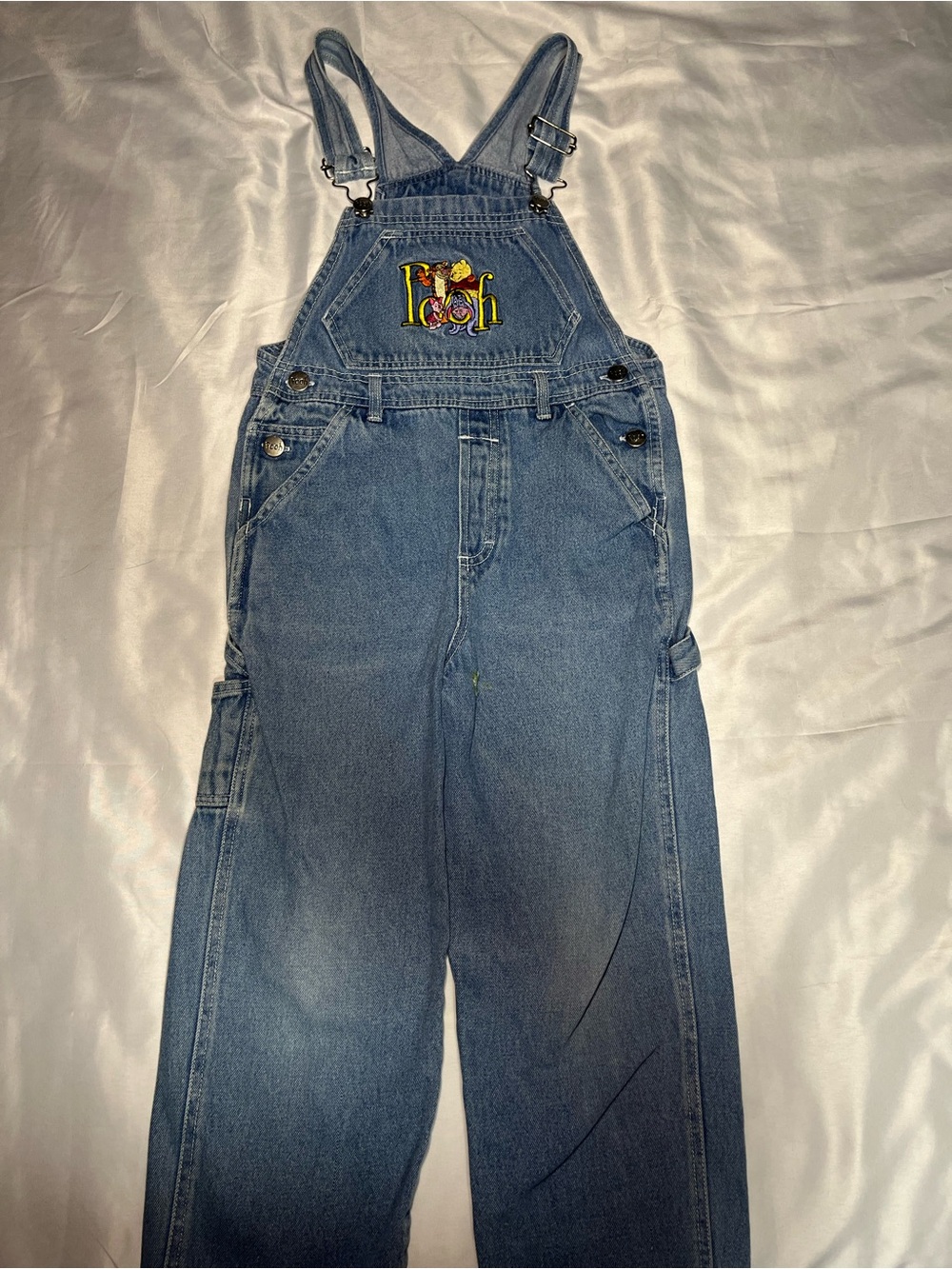 Vintage Disney Winnie the Pooh Denim Overalls Girls Size M 7/8 Embroidered Rare